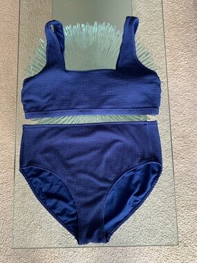 💜 George Bikini Navy Seersucker Padded Top